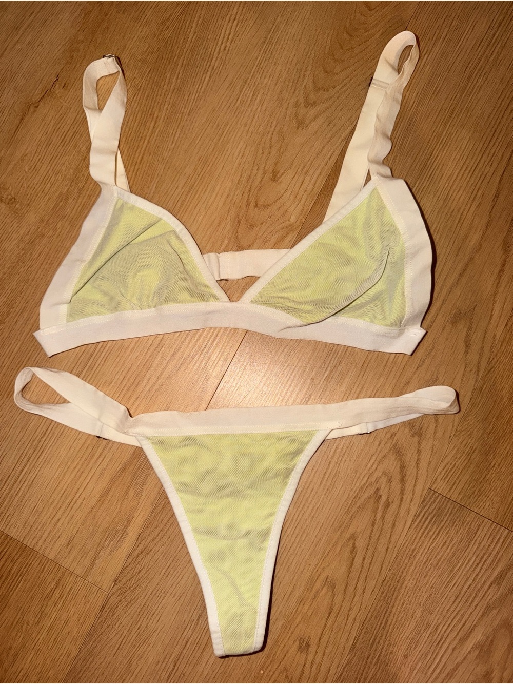 San Lorenzo White-Trim Lime Mesh Bikini Set